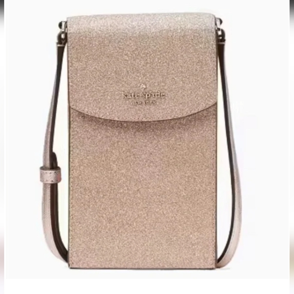 Kate Spade Shimmy Glitter North South Flap Phone Crossbody Rose Gold Pink - Picture 8 of 10